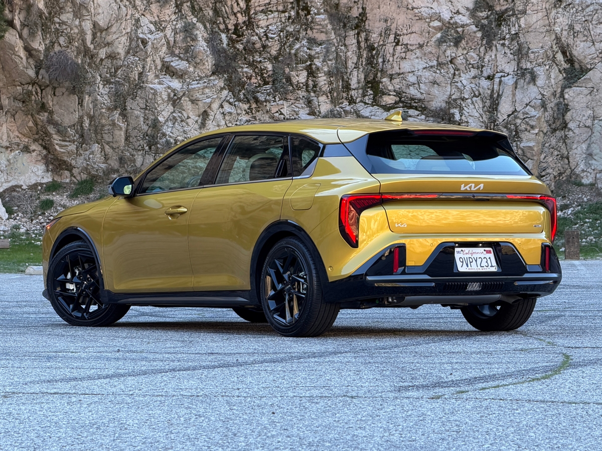 2026 Kia K4 Hatchback GT-Line Turbo Sparkling Yellow Rear Quarter View