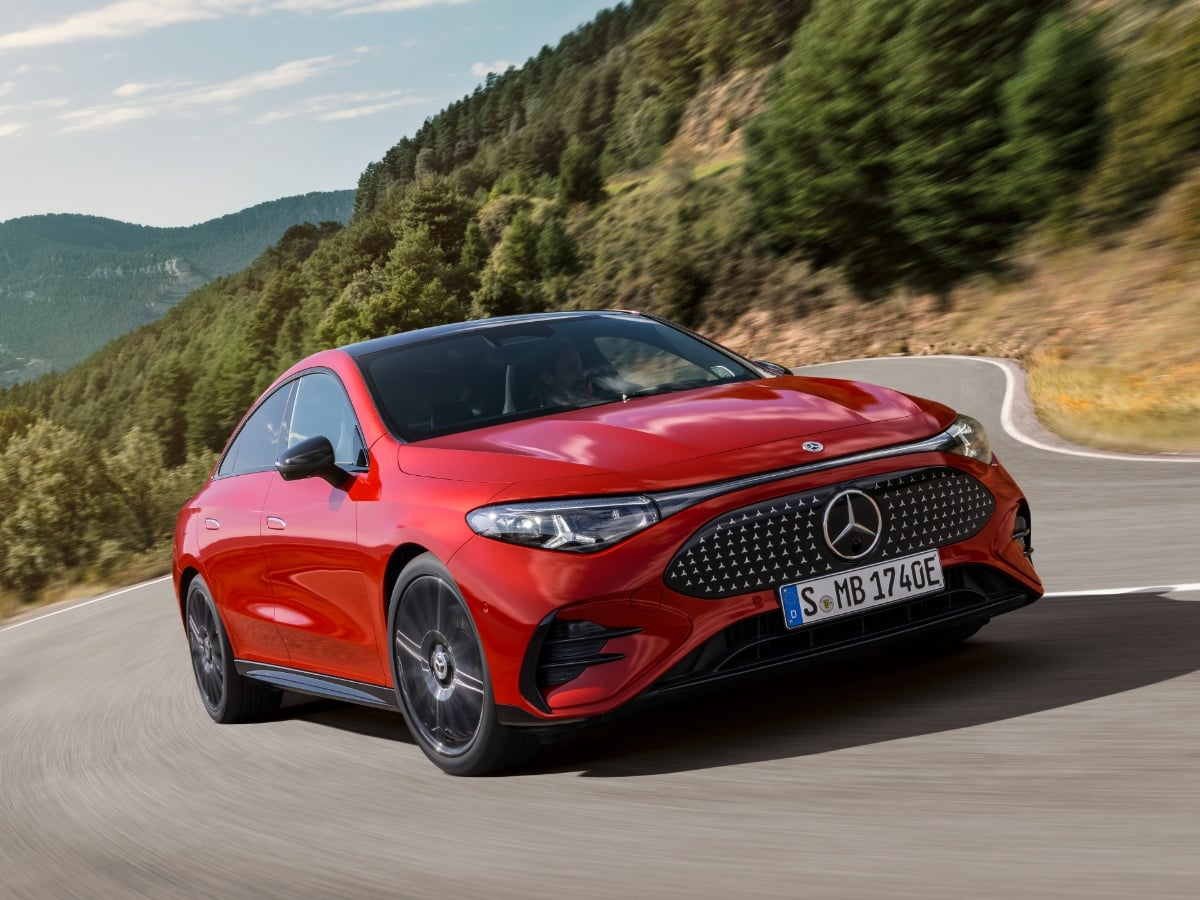 2026 Mercedes-Benz CLA Red Front Quarter View Action European model