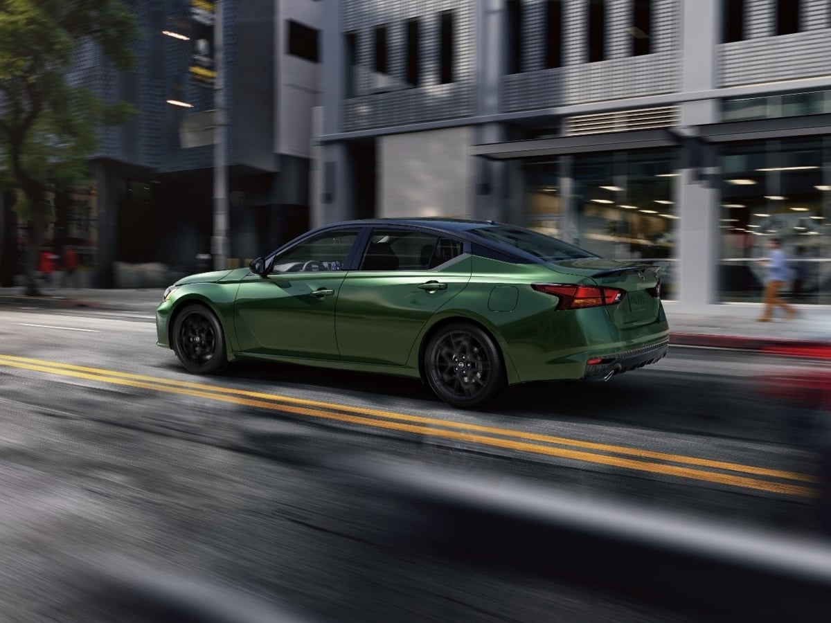 2026 Nissan Altima Green Rear Quarter View Action