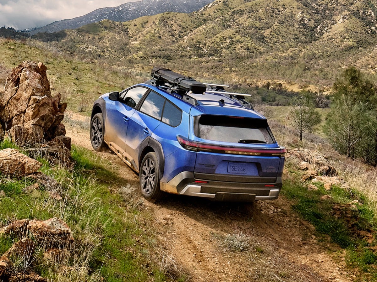 2026 Subaru Trailseeker Limited Blue Rear Quarter View Off-Road