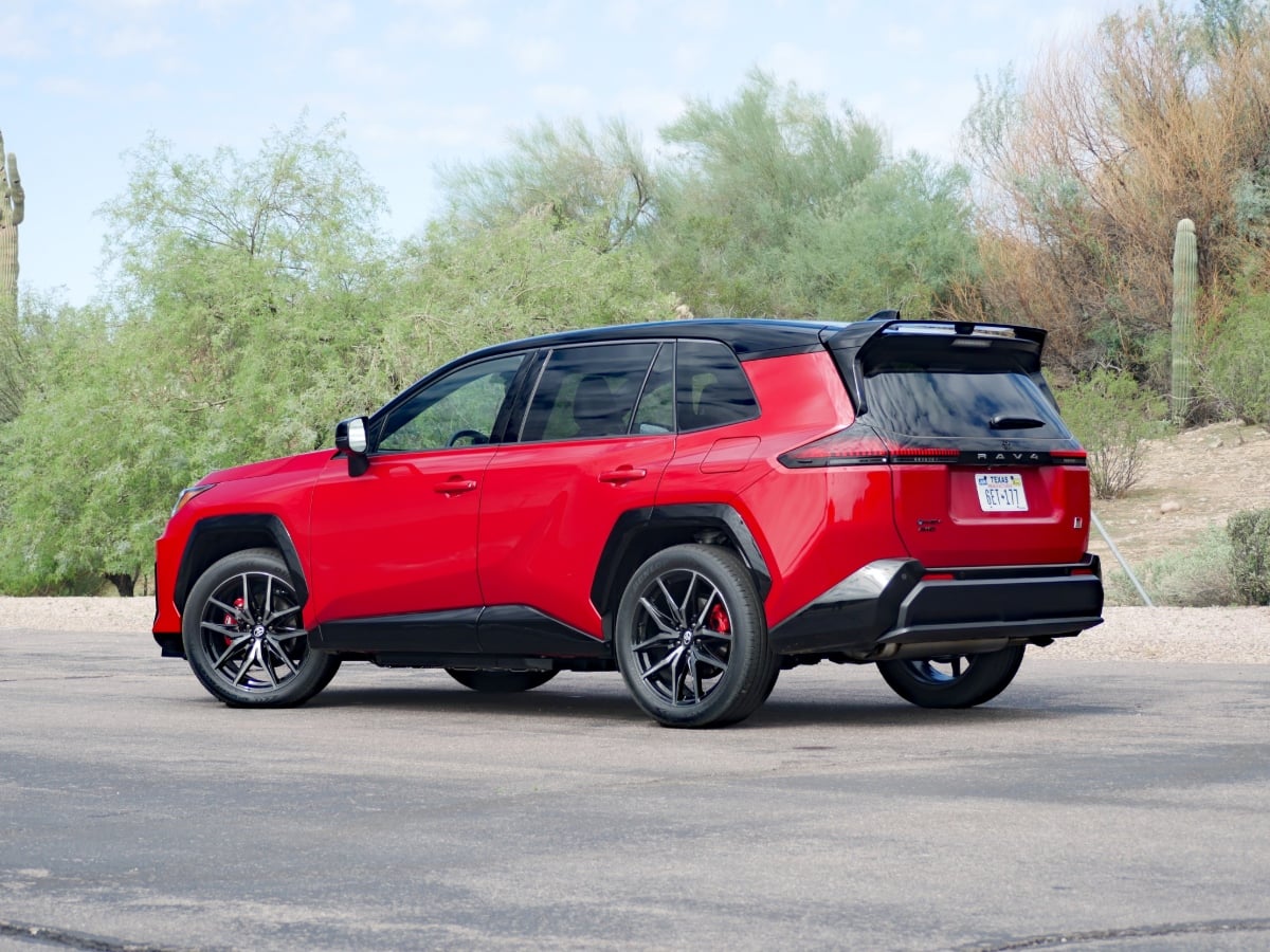 2026 Toyota RAV4 Plug-in Hybrid GR Sport Red Rear Quarter View