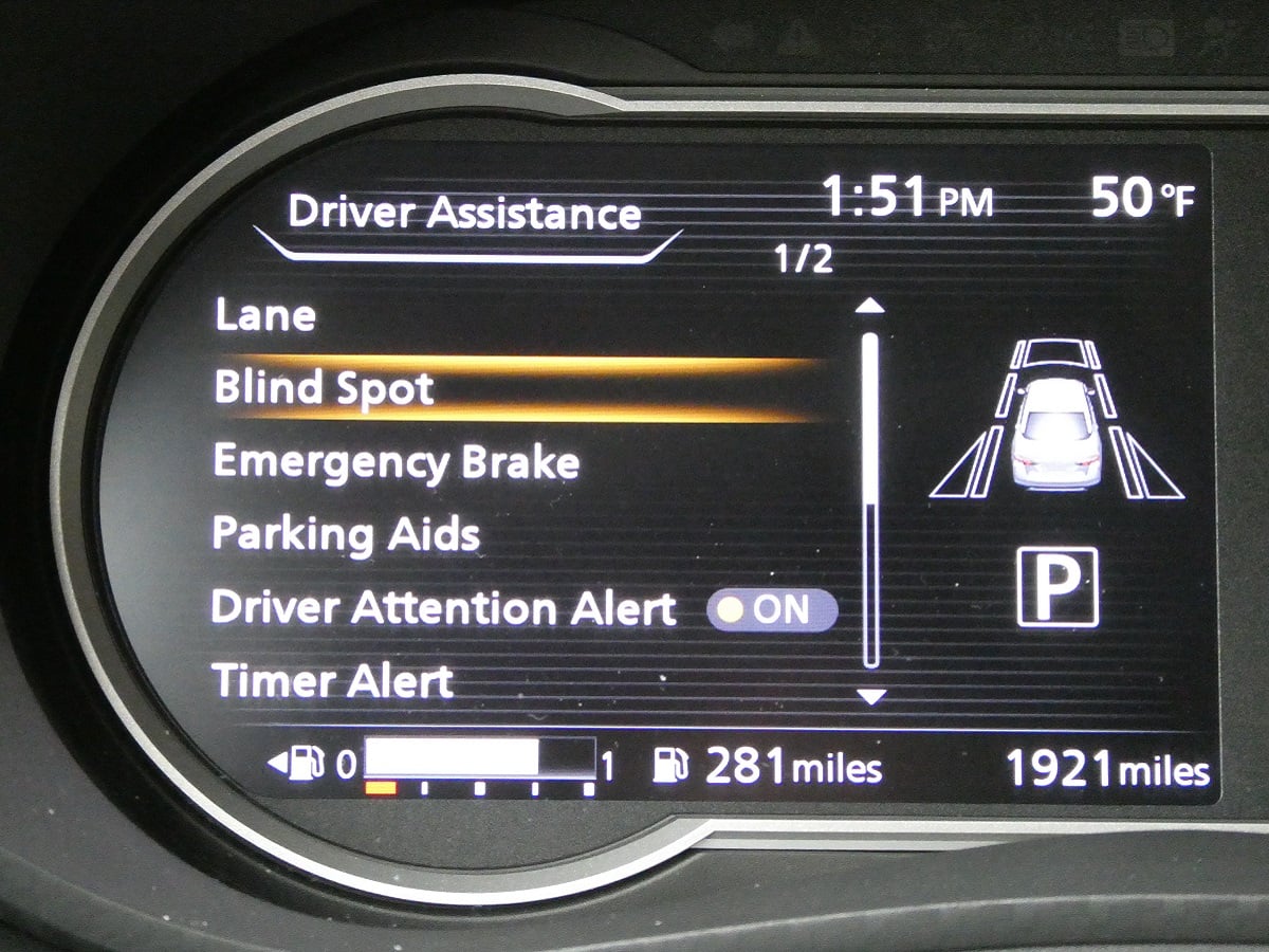 2023 Nissan Versa ADAS Menu