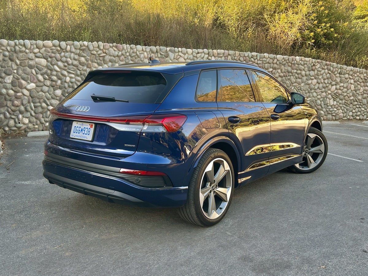 2024 Audi Q4 E-tron SUV Prestige Blue Rear Quarter View