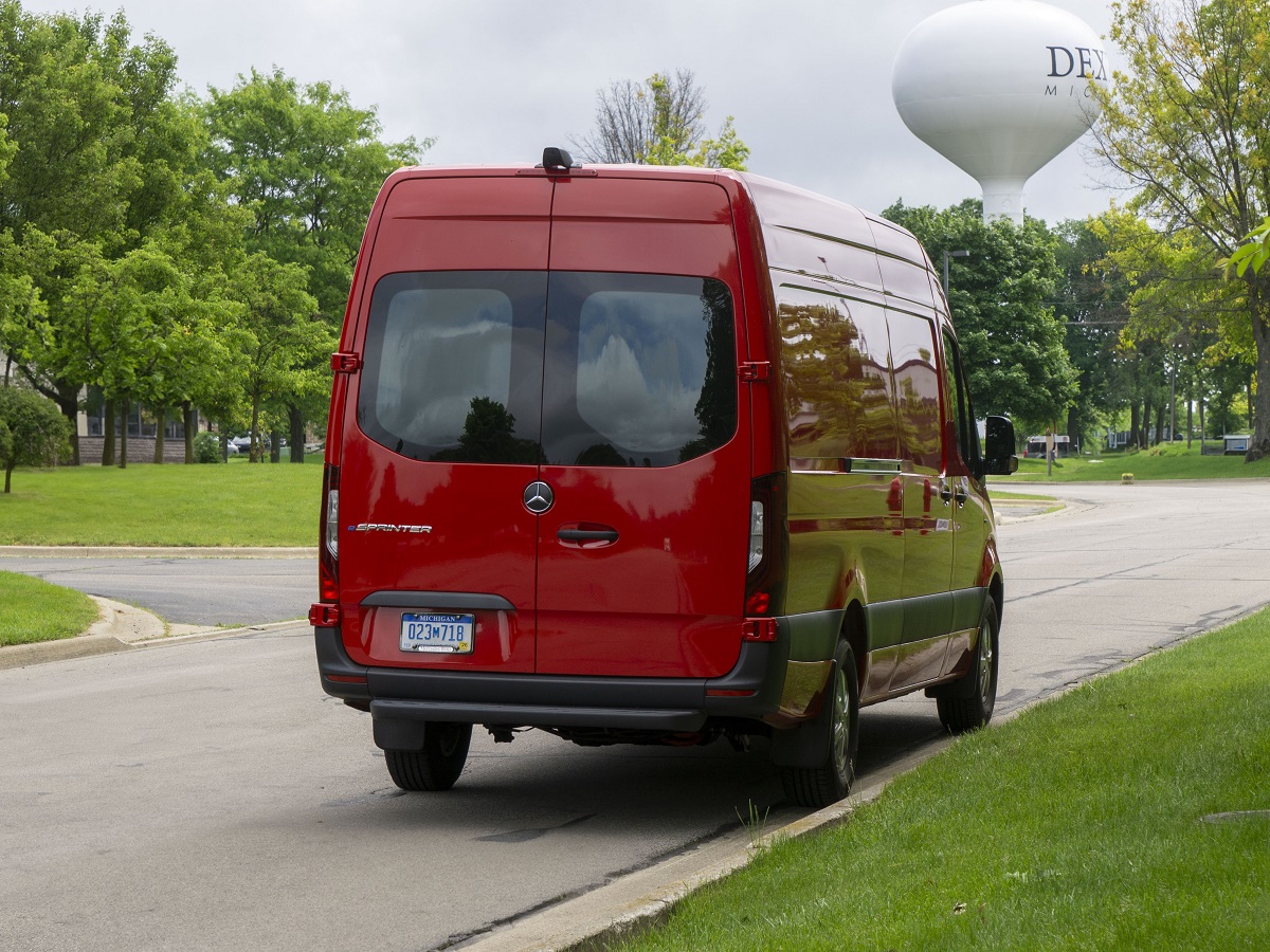 2024 Mercedes-Benz eSprinter Red Rear Quarter View