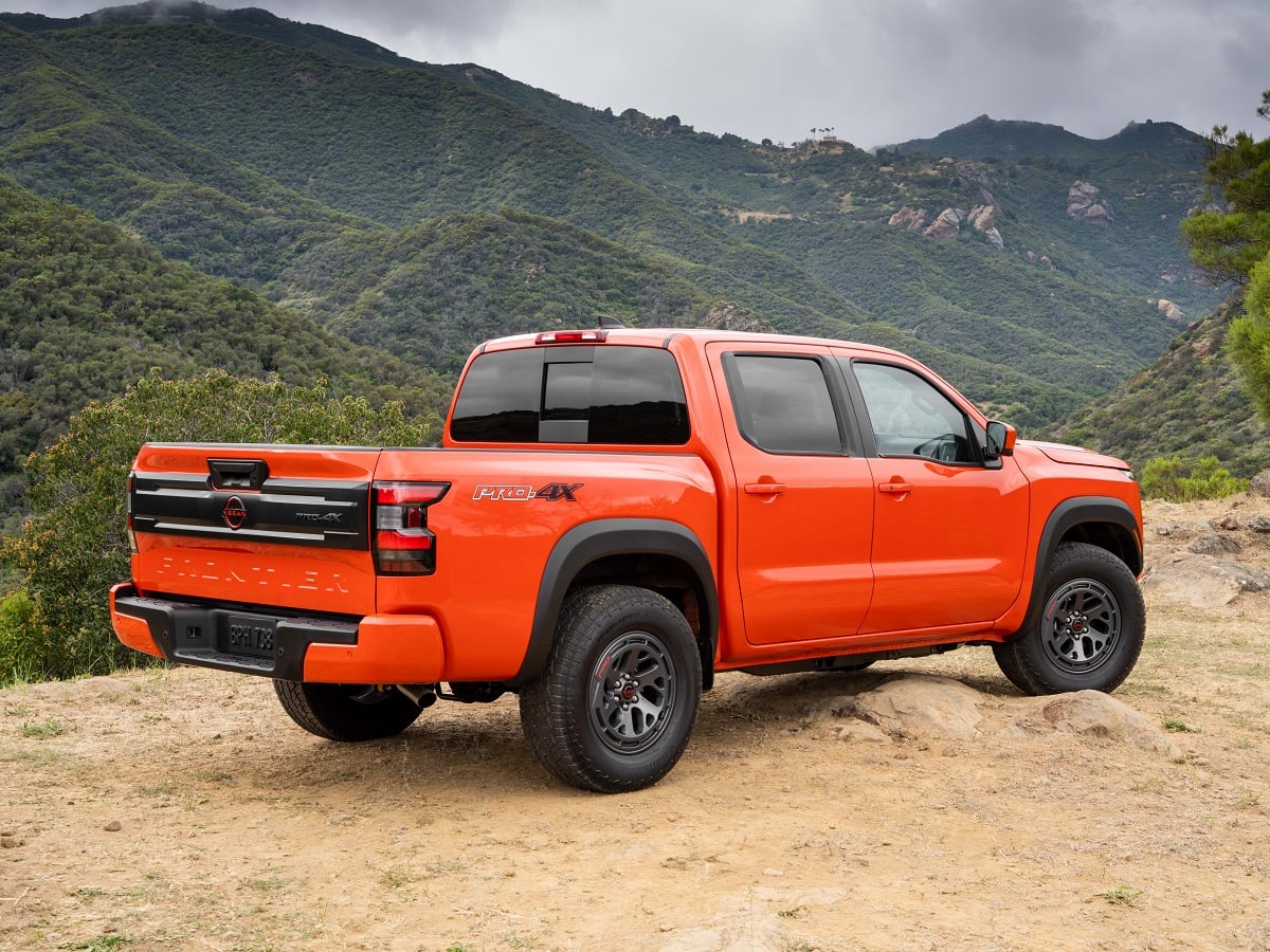 2025 Nissan Frontier Pro-4X Afterburn Orange Rear Quarter View