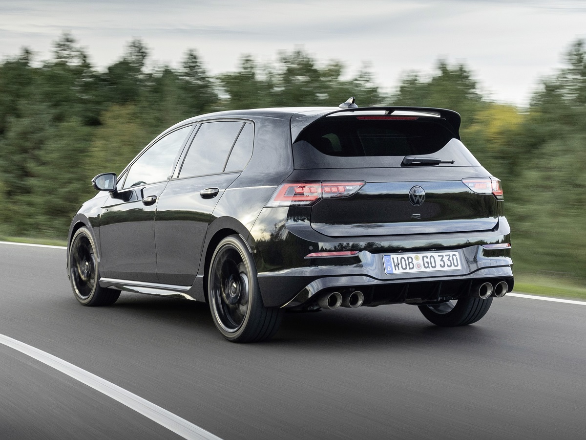 2025 Volkswagen Golf R Black Edition Rear Quarter View Action European model
