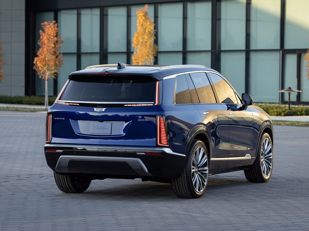 2026 Cadillac Vistiq Opulent Blue Metallic Rear Quarter View